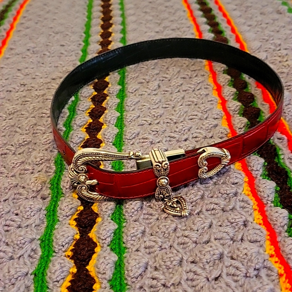 Brighton Leather Reversible Leather Belt with Heart Details